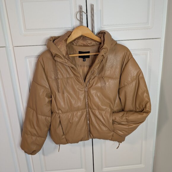 Love Tree Faux Leather Puffer Jacket with Hoodie | Women’s Medium - Picture 1 of 6